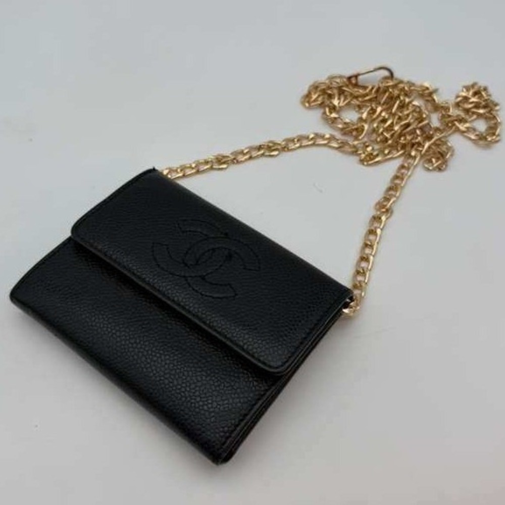 Chanel CC Black Caviar Leather Wallet Authentic Vintage With Certificate - Picture 14 of 16